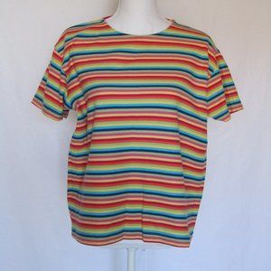 Vintage Woman’s Girl’s Striped Multicolored Short Sleeves Summer Knit Top size L